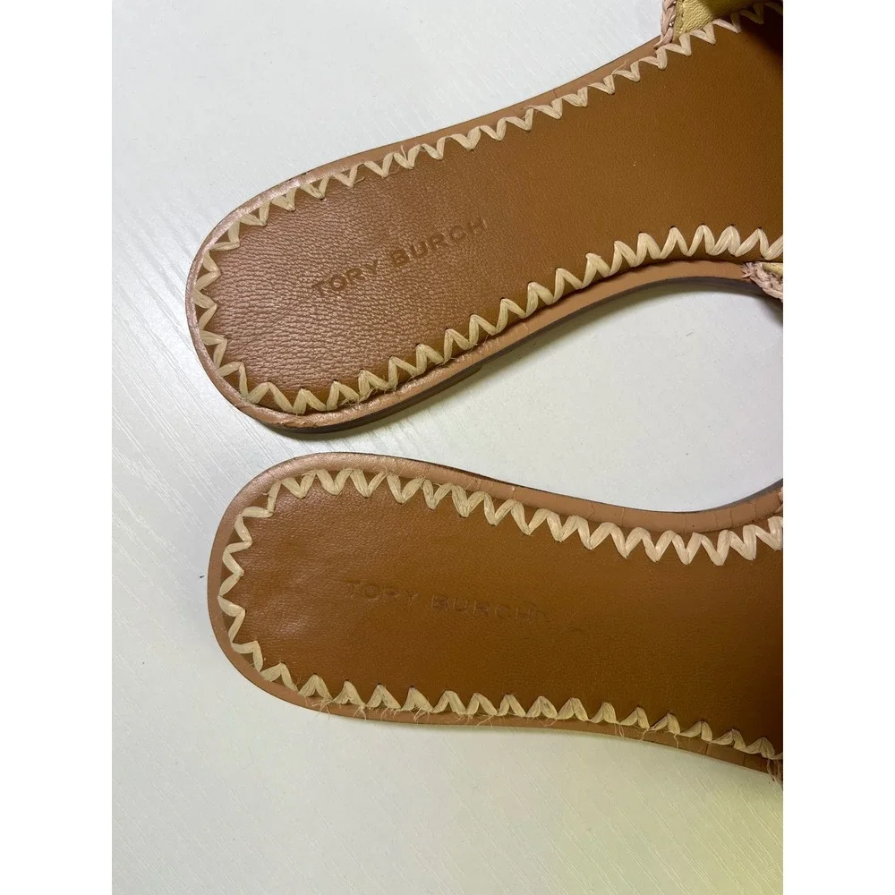 Tory Burch Ruffled Raffia Slide Sandals Natural Woven Flat 135087 Size 7M‎ w box